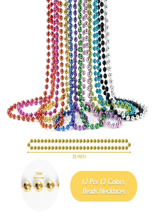 ZZYFGH 33'' 7mm Metallic Colors Bead Necklace Bulk, Mardi Gras Round Beaded Necklaces for Party Favors Costume Necklace (12 Pcs) - Image 2